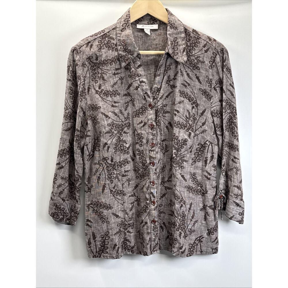 JM Collection 100 Linen Floral Button Front Shirt Women 14 Cottagecore Boho Flaw